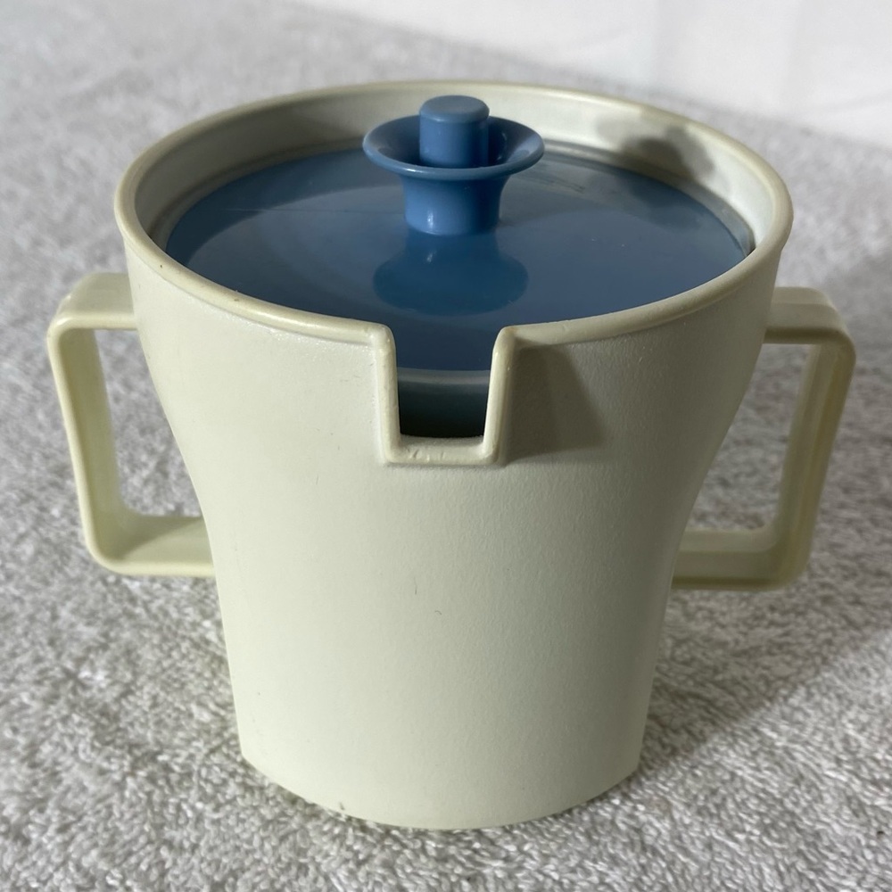 Vintage Tupperware Beige Creamer With Blue Lid